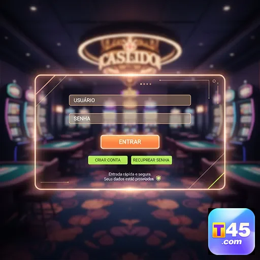 Tela de login do aplicativo t45 para cassino seguro.