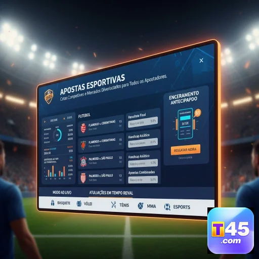 Tela de apostas esportivas da plataforma t45 com opções diversas.