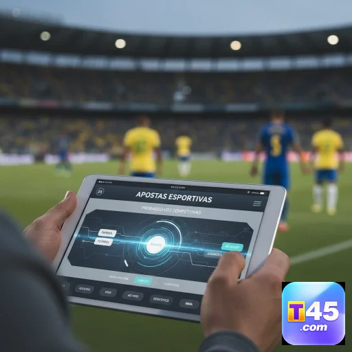 Jogador usando tablet para apostas esportivas no t45.