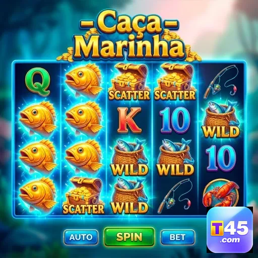 Caça-níqueis 'Caça-Marinha' no t45 com opções de aposta.