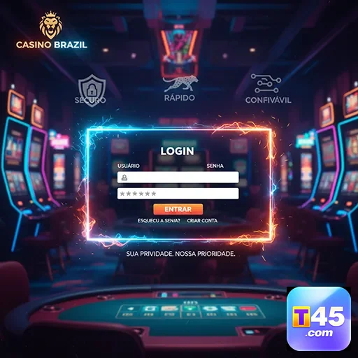 Tela de login do aplicativo t45 com foco em segurança.