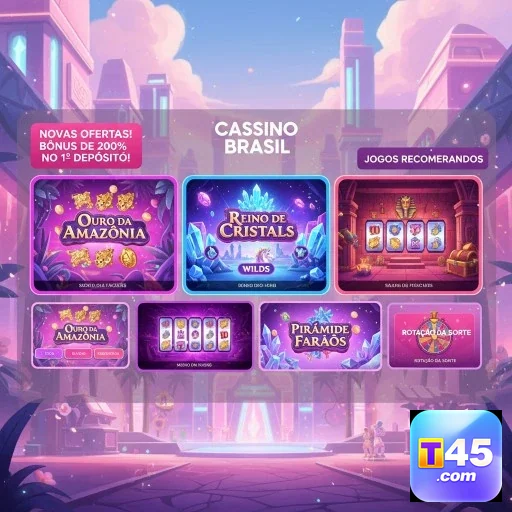 Interface do t45 com slots VIP atrativas e temáticas diversas.