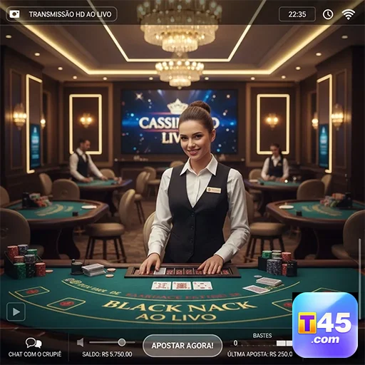 Interface do t45 com suporte VIP em cassino ao vivo.