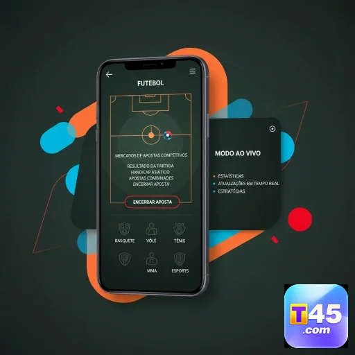 Tela de app do t45 mostrando opções de apostas VIP em futebol.