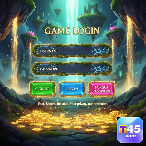 Interface de login do t45 com opções para jogadores VIP.