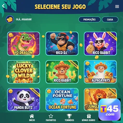 Interface do t45 mostrando opções de jogos para jogadores.