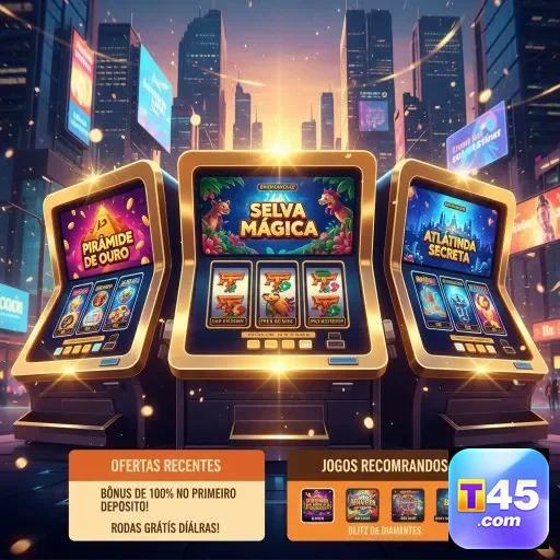 Máquinas de slots da t45 em ambiente moderno e vibrante.
