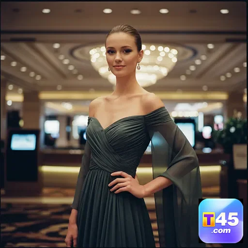 Modelo feminino de vestido elegante em ambiente luxuoso t45.